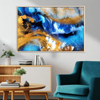 Blue Orange Marble Fluid Effect Canvas Wall Art Print