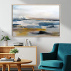 Abstract Landscape Wall Art Canvas | 3 Panel Modern Blue, Gold and White Canvas Art