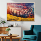 Mountain and Daylight Red Sunset Wall Art Canvas Print