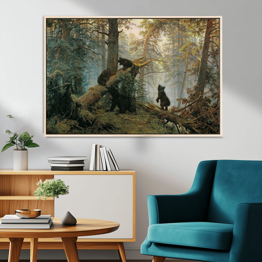Baby Bears in Forest Wall Art Canvas Print