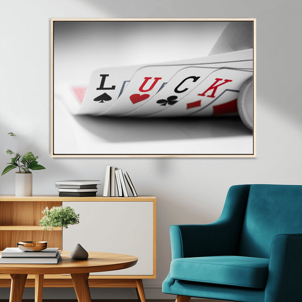 Framed Lucky Poker Cards Canvas | Modern Triptych Wall Art for Game Rooms