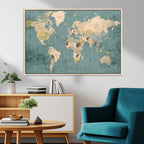 Classic World Map Canvas Print | Framed Vintage Map Wall Art