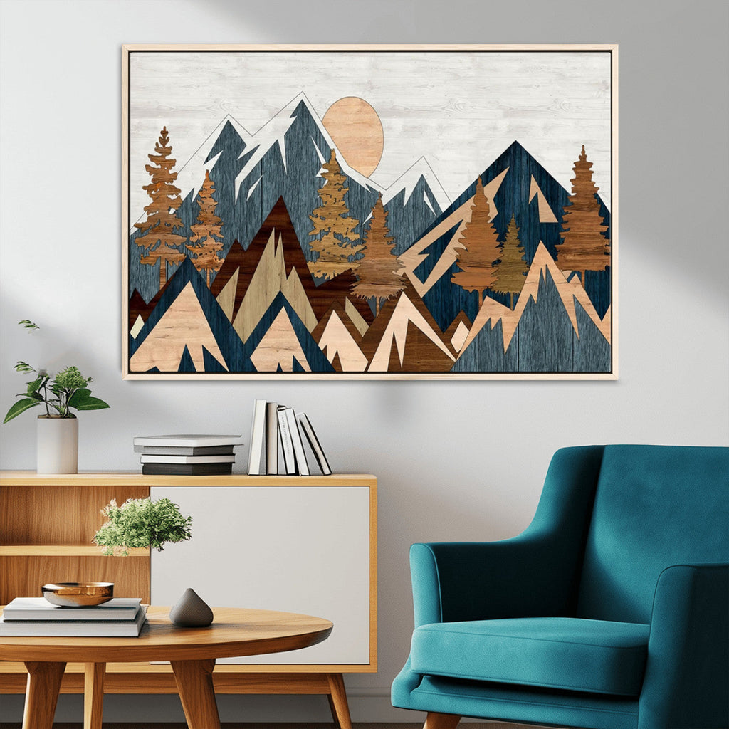 Abstract Wood Panel Effect Mountain Range Wall Art Canvas Print