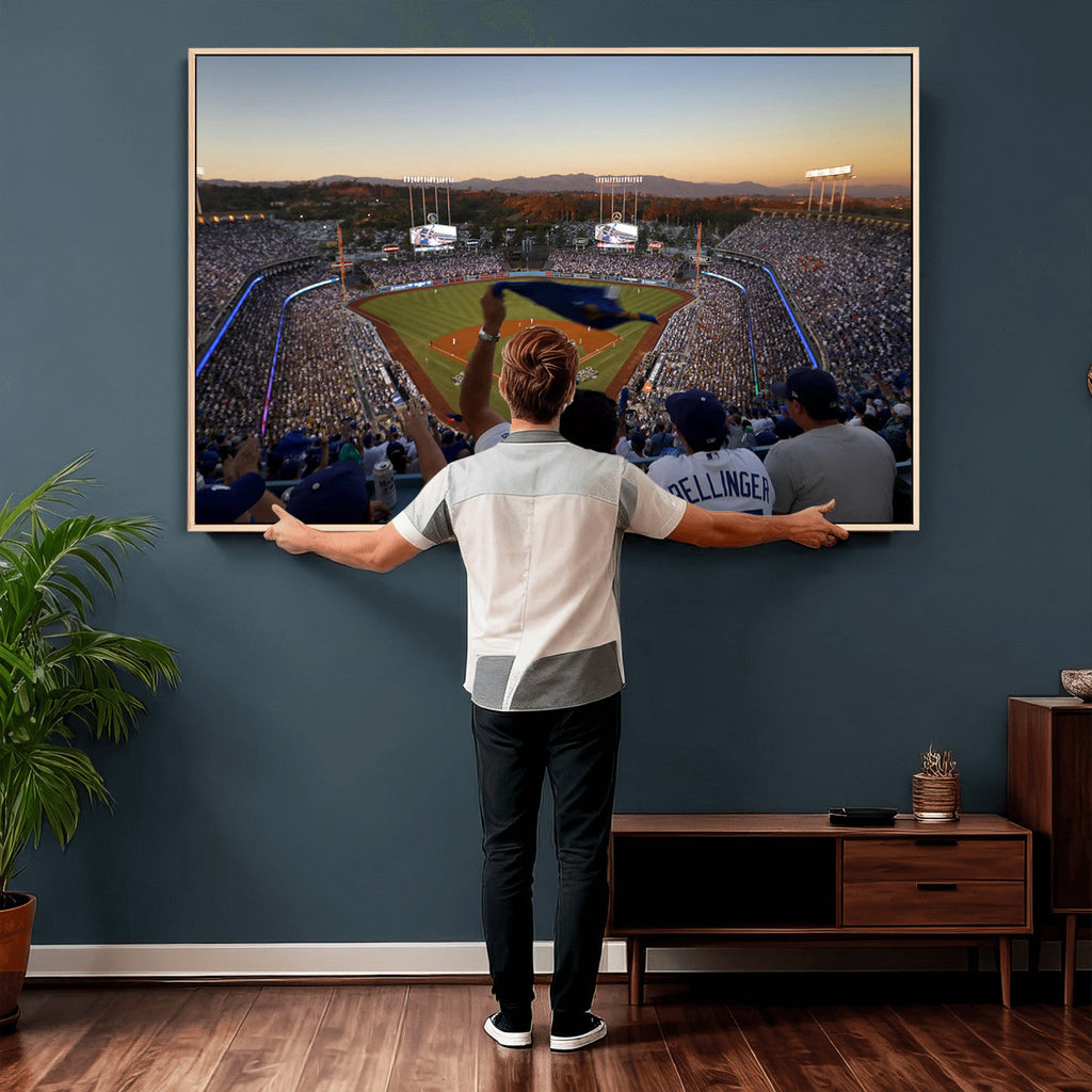 Dodger Stadium Sunset Game Triple Canvas Wall Art, Los Angeles Dodgers MLB Match