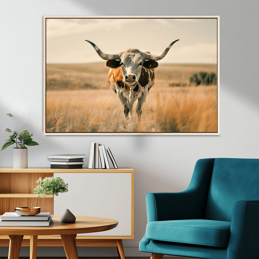 Texas Cow Wall Art Canvas Print for Farm House Wall Decor