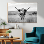 Texas Cow Longhorn Wall Art Canvas Print for Farm House Wall Art, Framed and Ready to Hang