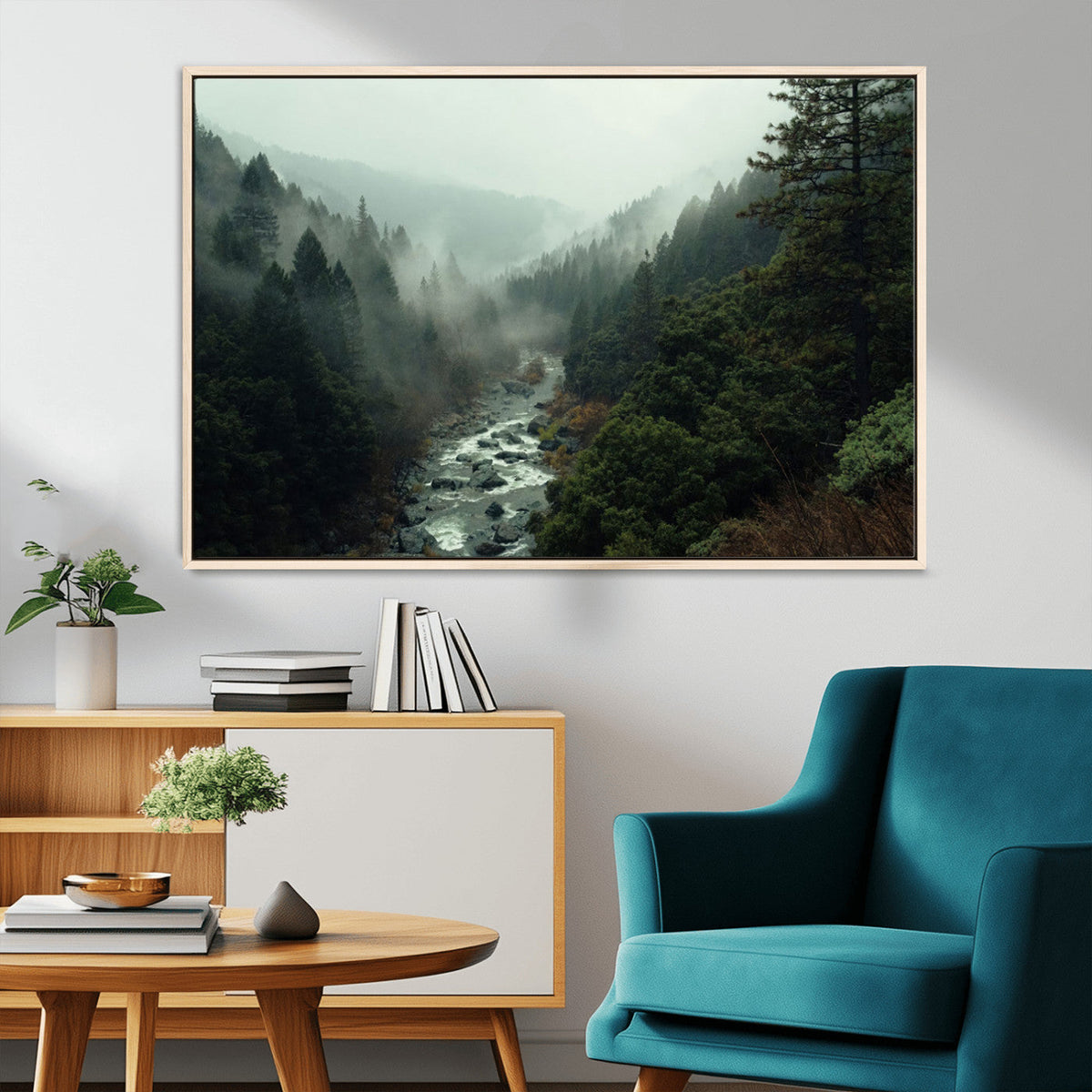 Misty Forest Wall Art, Tranquil Nature Landscape, Ready to Hang | Extra Large 3 Piece Canvas Wall Art