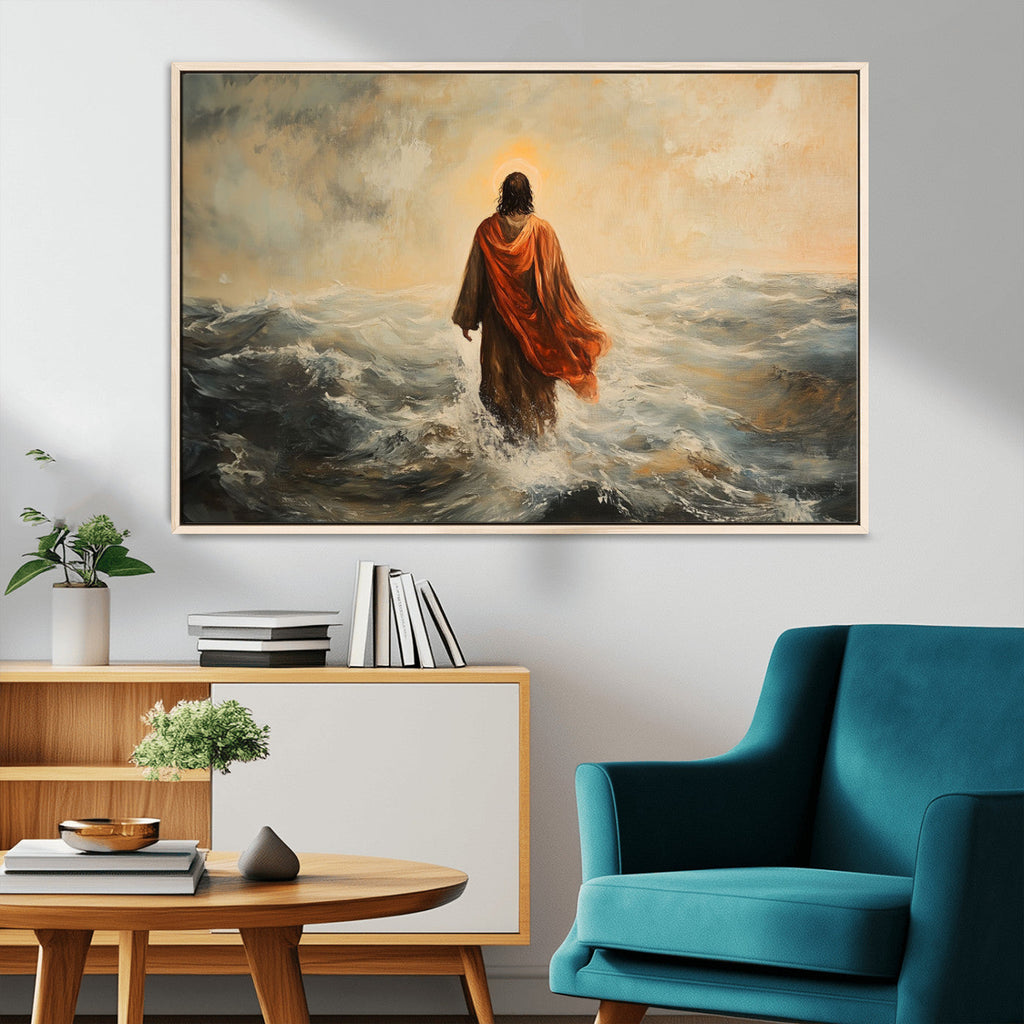 Jesus Walking on Water, Christian Wall Art, Jesus Christ Oil Painting Style Print