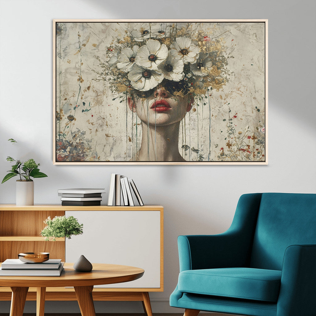 Abstract Floral Women Pastel Wall Art Canvas Print