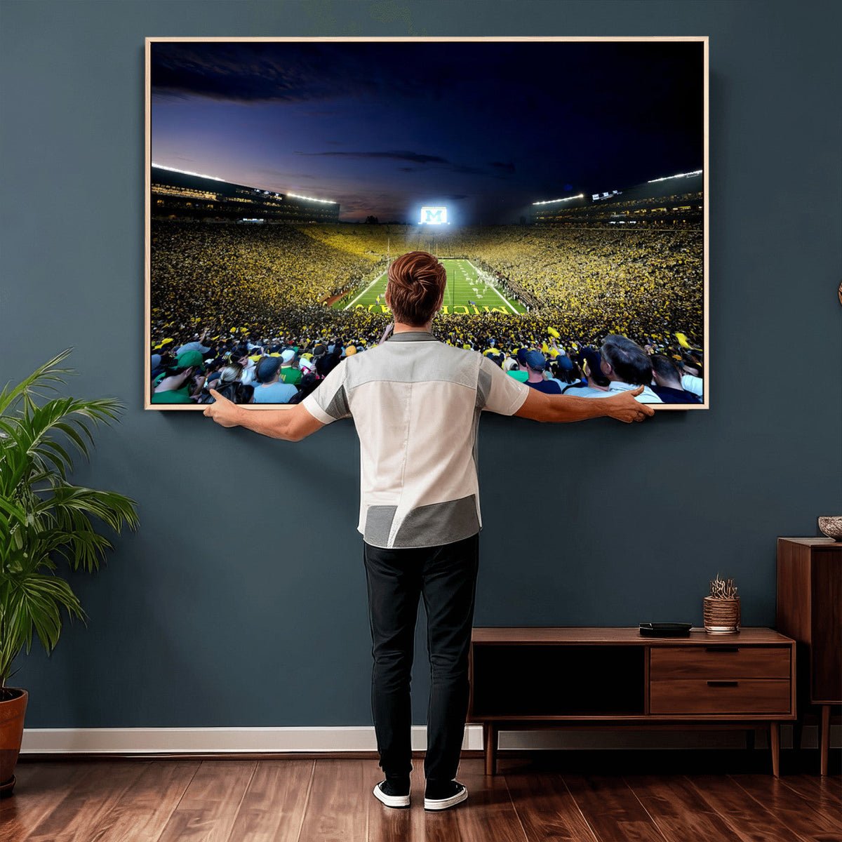 University of Michigan Wolverines Football Team Print, Ann Arbor, Extra Large Game Room Wall Decor