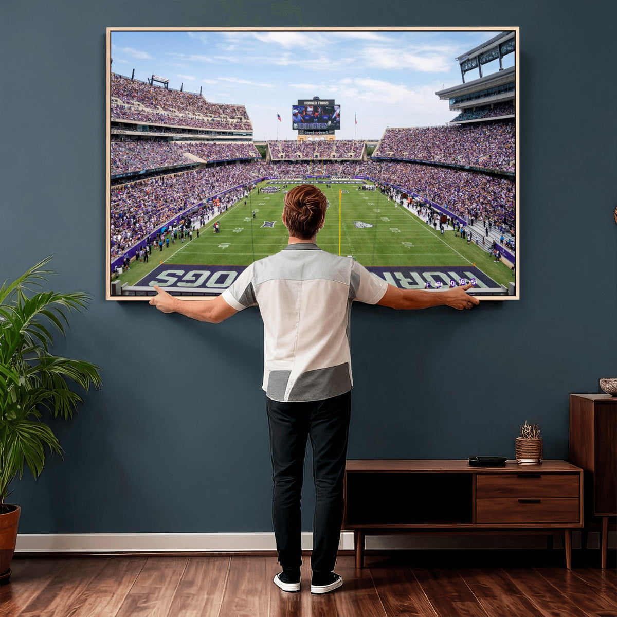 TCU Horned Frogs Football Team Print, Fort Worth Amon G. Carter Stadium, Framed and Ready to Hang