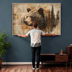 Rustic Grizzly Bear Wall Art, Abstract Grizzly 399 Bear Canvas Print, Woodland Wildlife