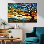 Vibrant Mosaic Tree of Life Wall Art, Stained Glass Style Canvas Print