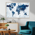 Modern Blue World Map Canvas Print | Elegant Travel Map Wall Art for Home Office