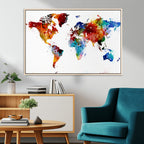 Colorful World Map Canvas Wall Art Print, Contemporary Global Map Artwork