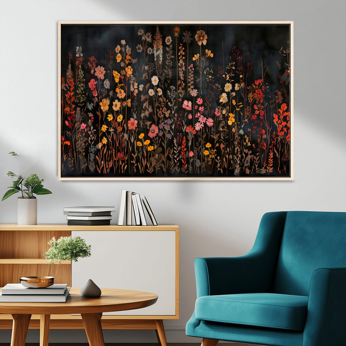 Large Floral Painting Print Illustration Flowers Canvas Wall Art