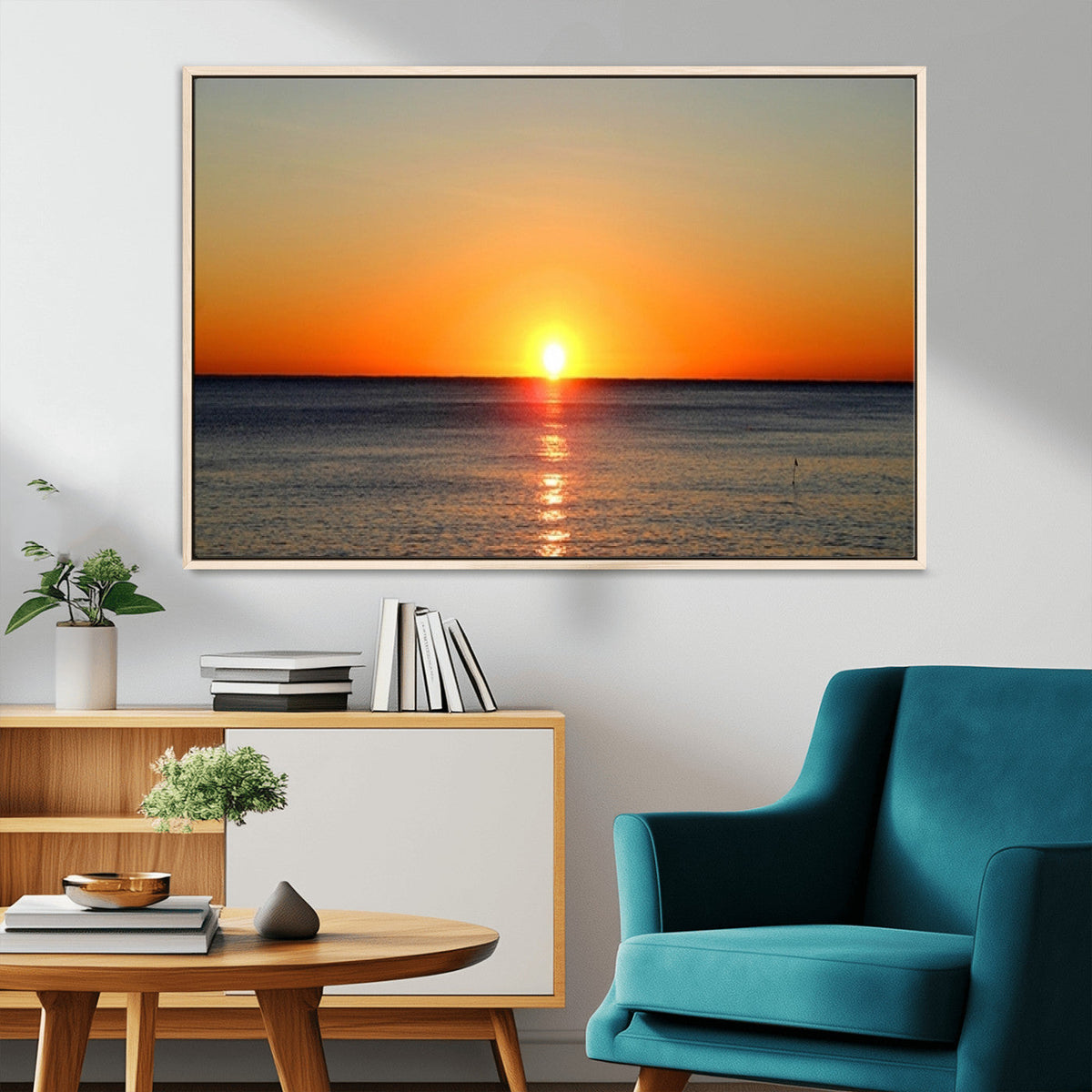 Golden Horizon Sunset Over Ocean Wall Art Canvas Print | Tropical Beach Canvas
