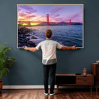 Golden Gate Bridge Wall Art Canvas Print, Framed San Francisco Sunset Landmark