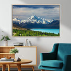 Mount Cook and Lake Pukaki Canvas Wall Art Print | Majestic Snow Capped Peaks