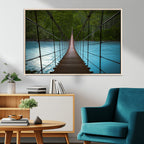 Suspension Bridge Over River Canvas Art | 3-Panel Nature Wall Art