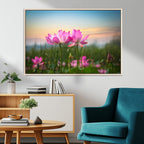 Pink Flower on the Mountain Canvas Print, Framed Pink Flower Canvas Wall Art