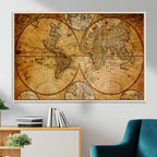 Vintage World Map Canvas Print | Antique Push Pin Travel Map