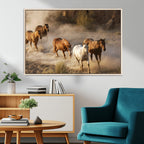 Large Wall Art 5 Horses Running on Sand Canvas Print
