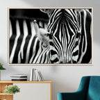 Zebra Wall Art | Zebra Close Up Canvas Print | Framed Black and White Wildlife