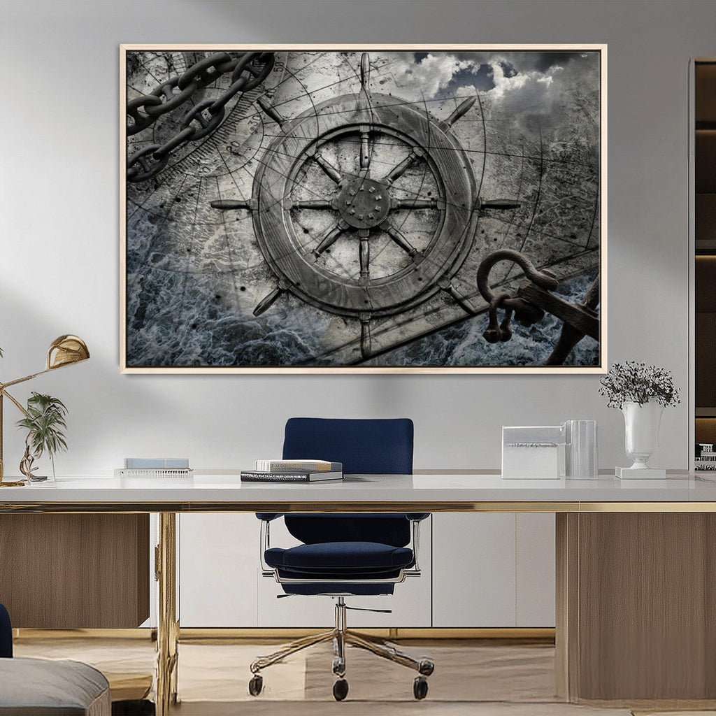 Ship Steering Wheel Vintage Wall Art Canvas Print