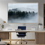 Autumn and Misty Trees in the Forest Wall Art Canvas Print, Foggy Forest Mountain Wall Art