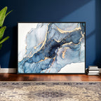 Blue Abstract Canvas Wall Art Print | Fluid Marble Effect Abstract Art