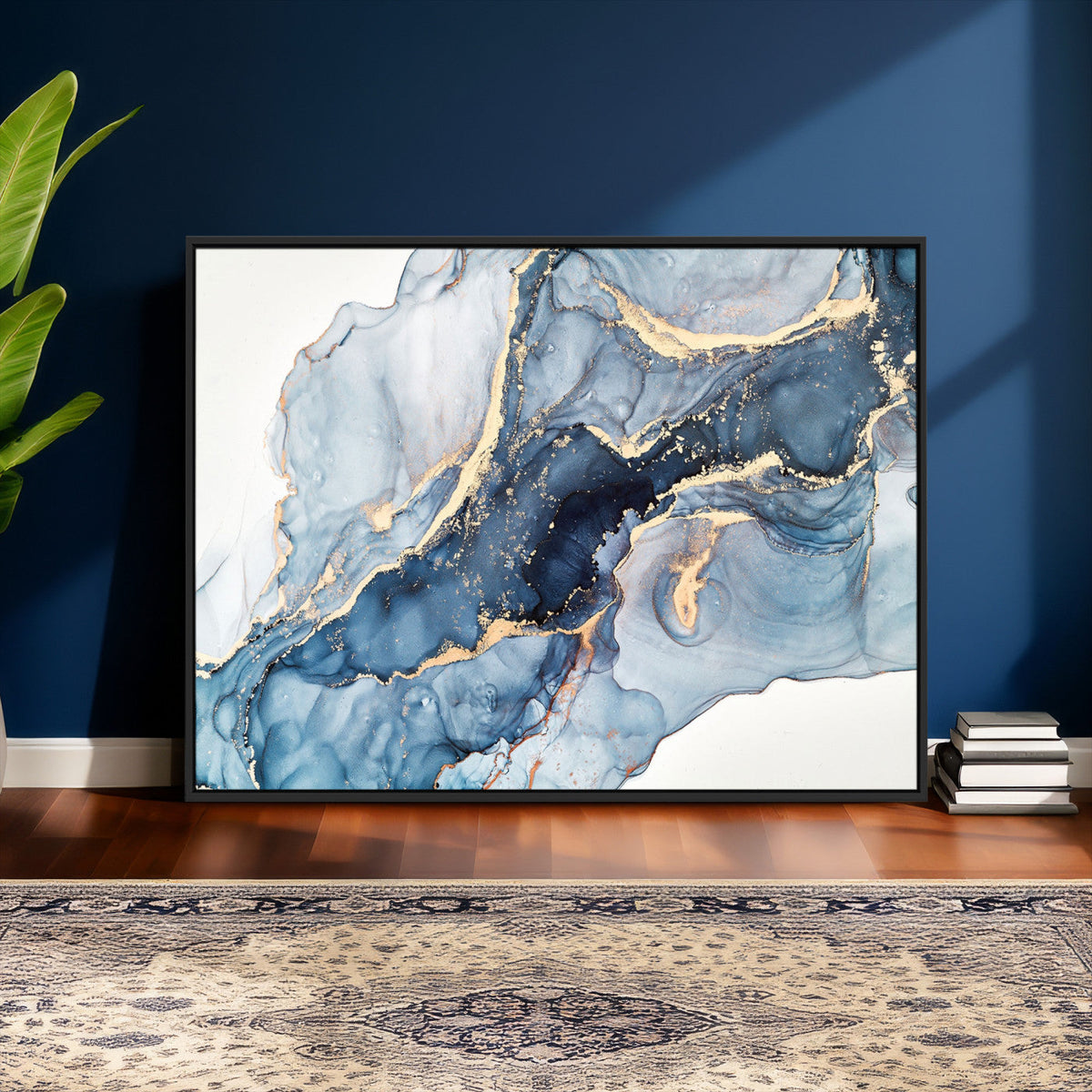 Blue Abstract Canvas Wall Art Print | Fluid Marble Effect Abstract Art