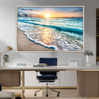 Sunset Beach Waves Canvas Wall Art | Ocean Sunset Coastal Print