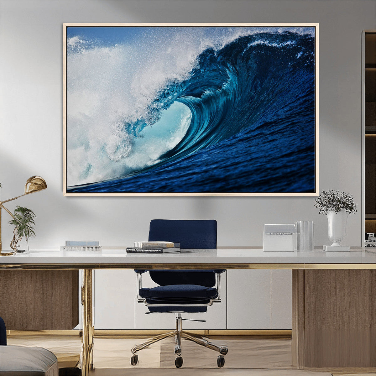 Ocean Wave at Sunset Canvas Art, Large Wall Print of Vibrant Water Waves