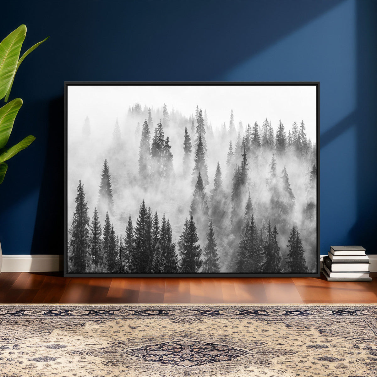 Forest Wall Art Print | Foggy Pine Forest Canvas Wall Art, Black and White Nature Decor