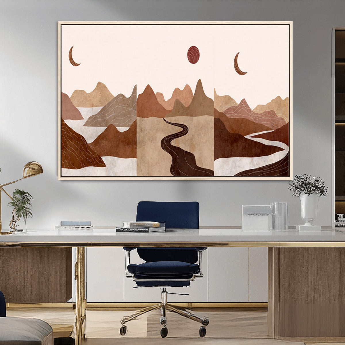 Boho Wall Art Canvas Print Set | Mid-Century Bohemian Wall Artwork, Boho Neutral