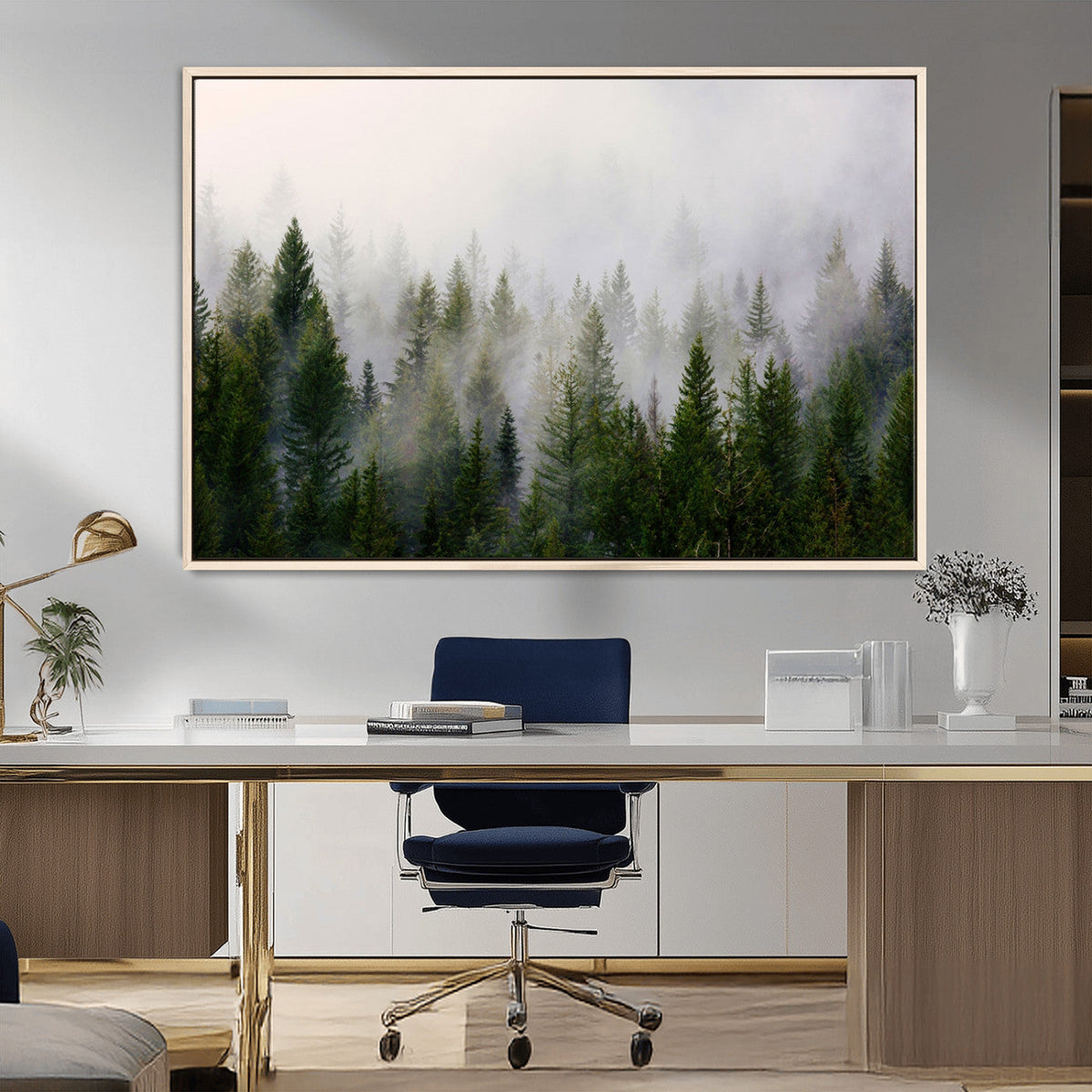 Forest Wall Art Canvas Print | Foggy Forest Wall Art | Pine Wood Forest Print