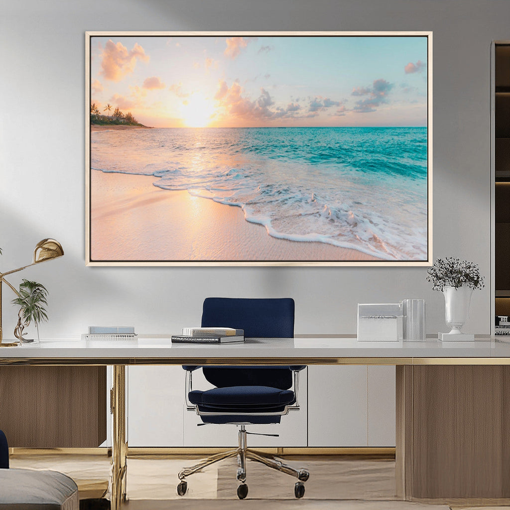 Beach Wall Art, Stunning Ocean Sunset Canvas Print with Coastal Design for Relaxing Home Decor