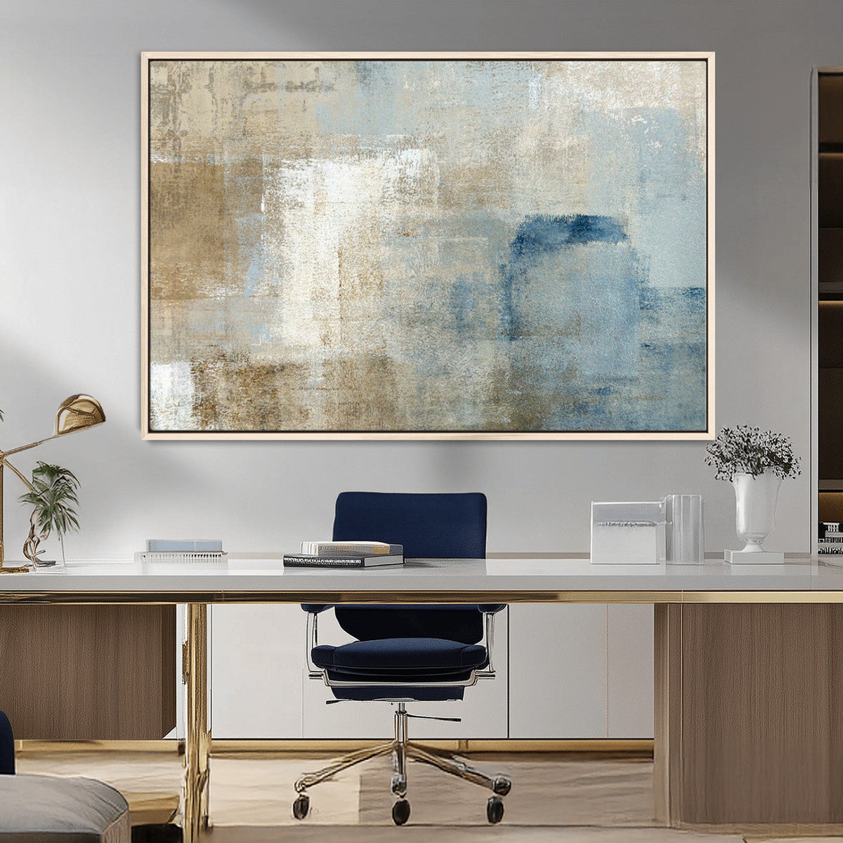 Abstract Blue and Beige Wall Art, Modern Minimalist Canvas Print Set