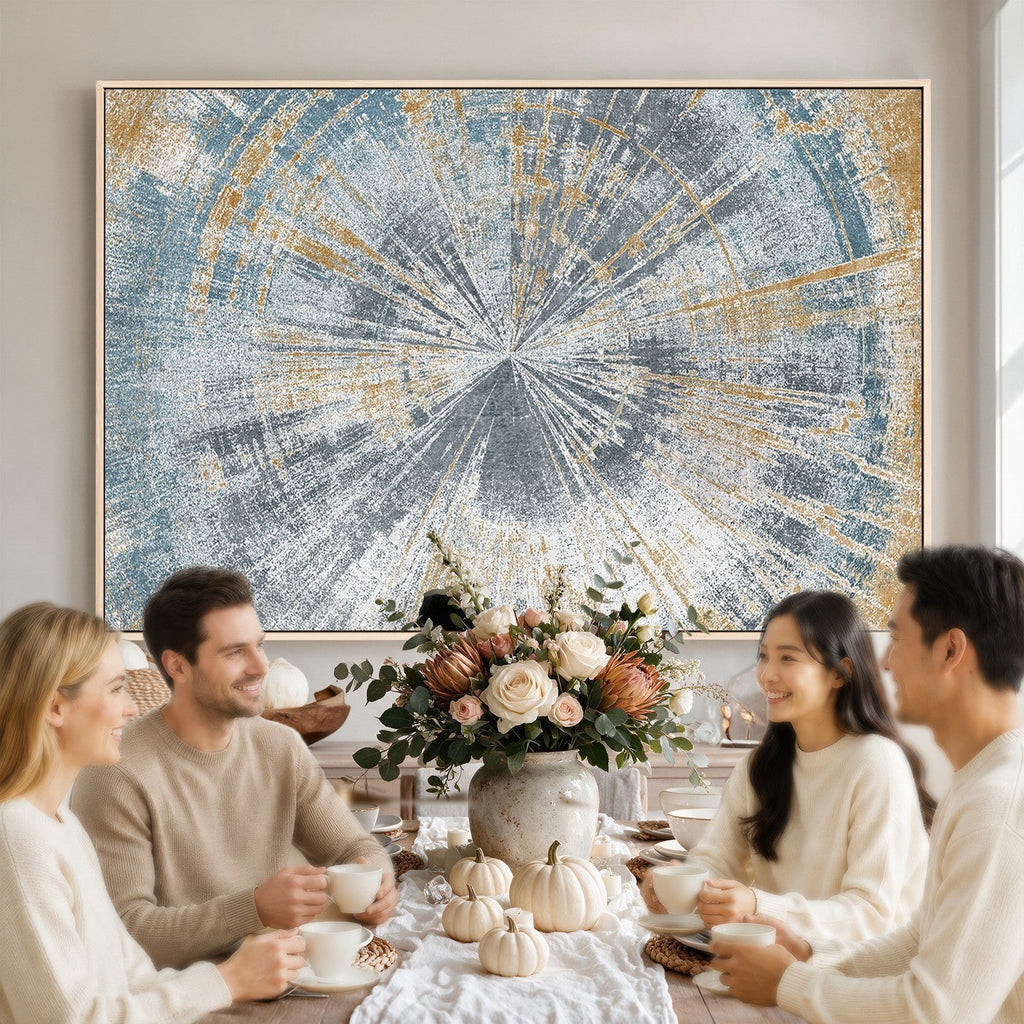 Radiant Abstract Wood Rings Canvas Art, Modern Triptych Wall Decor for Living Room or Office