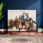 Rustic Abstract Wood Panel Effect Canvas | Mountain Range Top Wood Wall Art Canvas Print