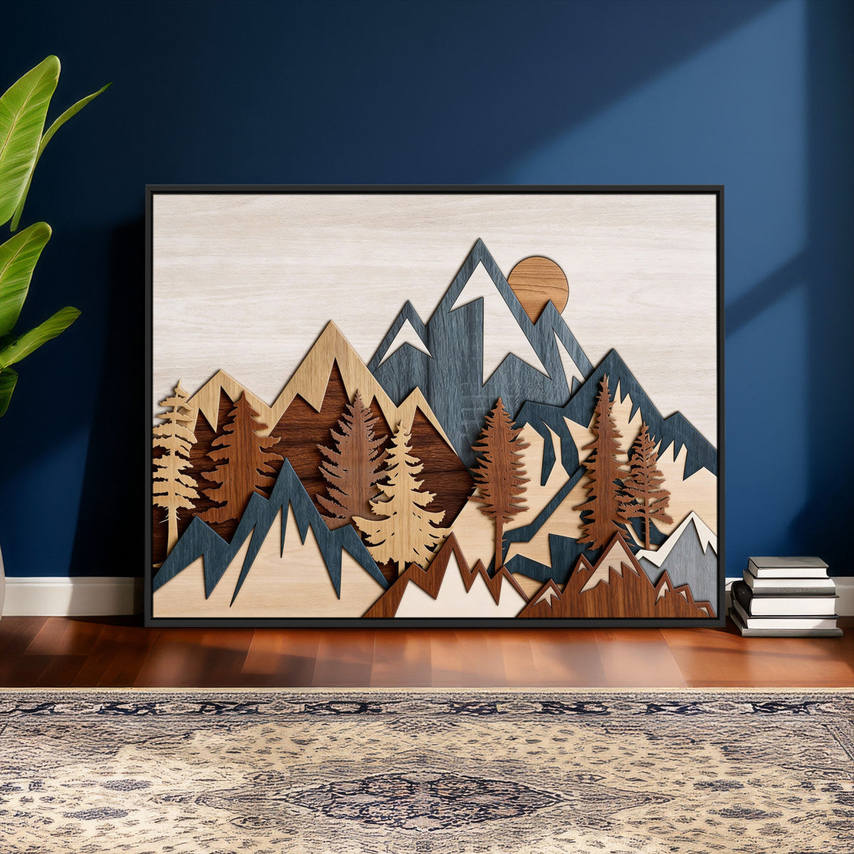 Rustic Abstract Wood Panel Effect Canvas | Mountain Range Top Wood Wall Art Canvas Print