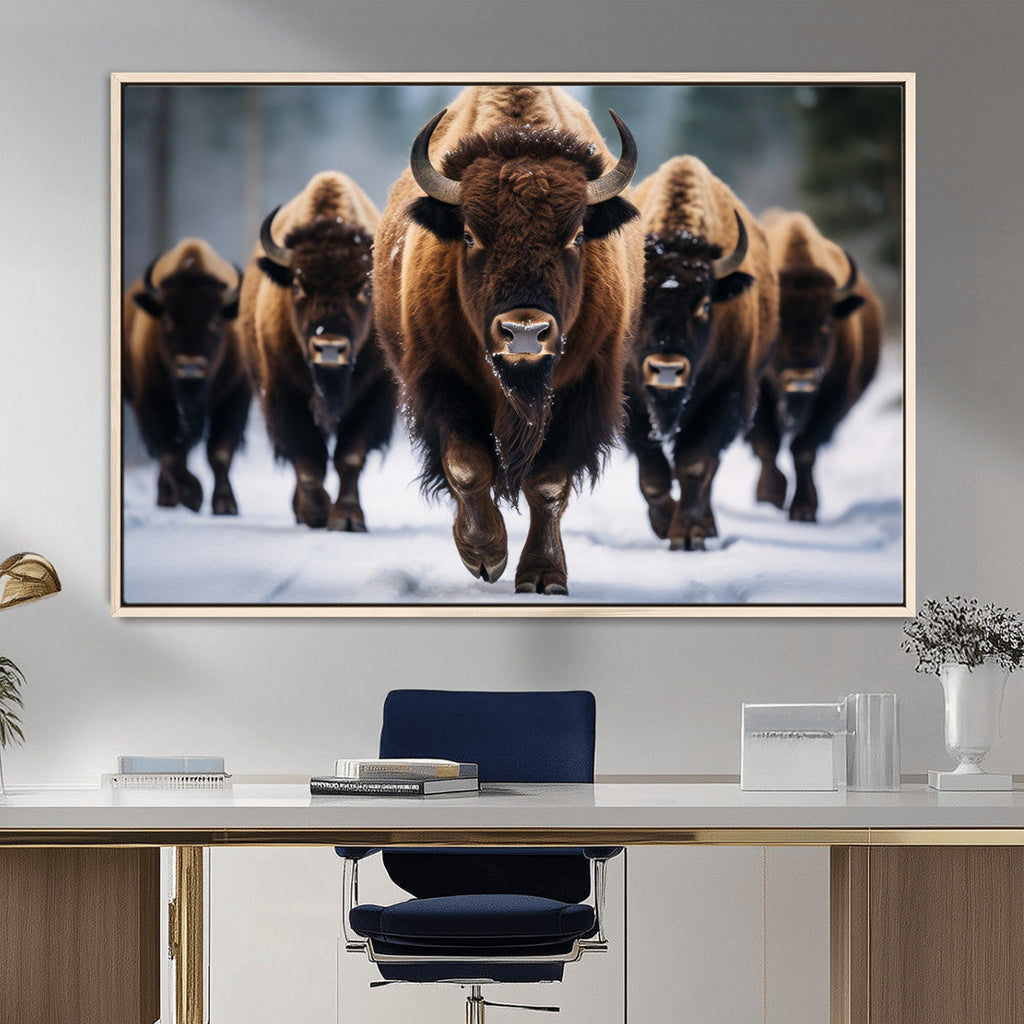 Buffalo Wall Art Canvas Print, American Bison Herd Wall Art