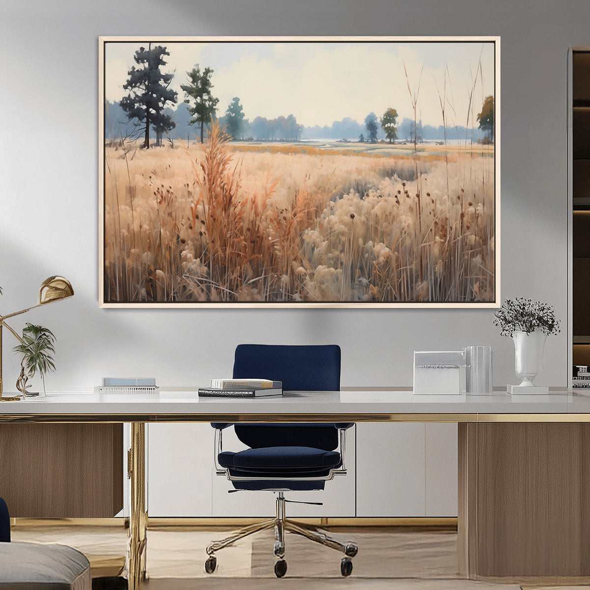 Golden Fields Canvas Wall Art Print | Serene Minimalist Landscape for Modern Decor