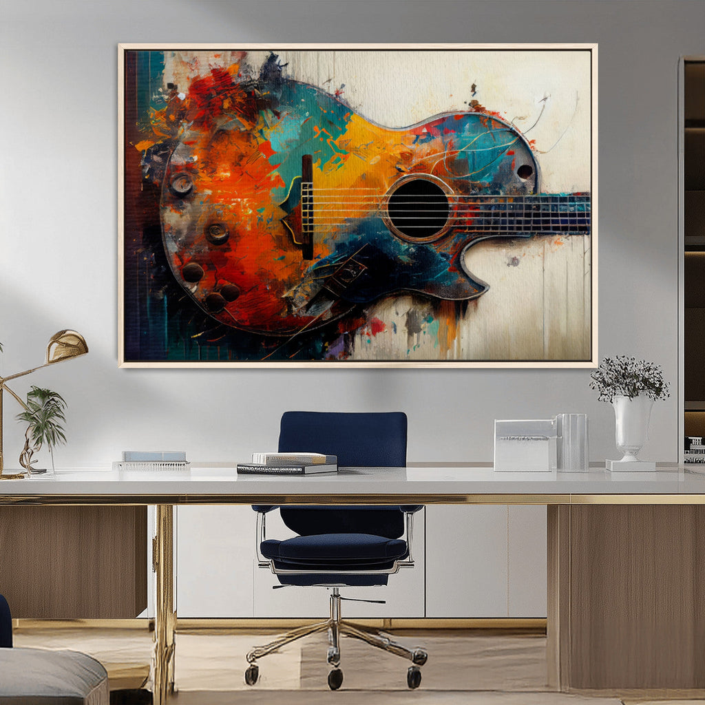 Abstract Guitar Wall Art Canvas | Vibrant Music-Inspired Art for Living Room or Studio
