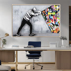 Banksy Art Behind the Curtain Street Wall Art Canvas Print | Urban Graffiti Style Wall Decor
