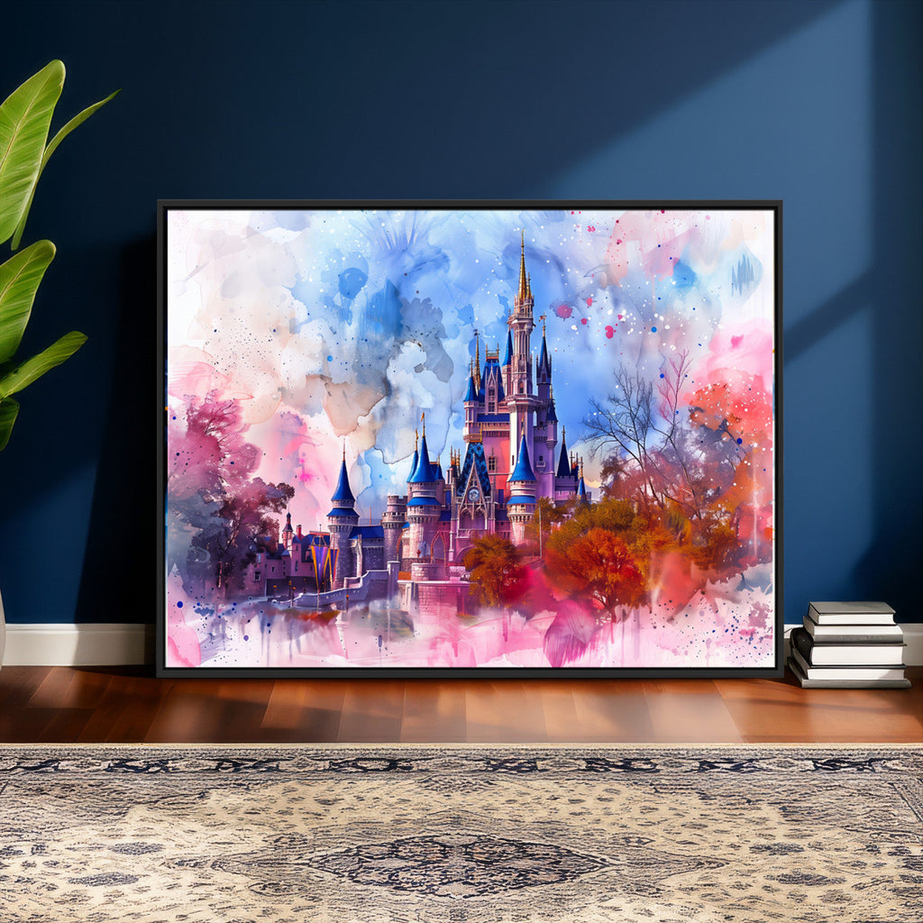 Disney Wall Art: Dreamy Watercolor Cinderella Castle Canvas Print