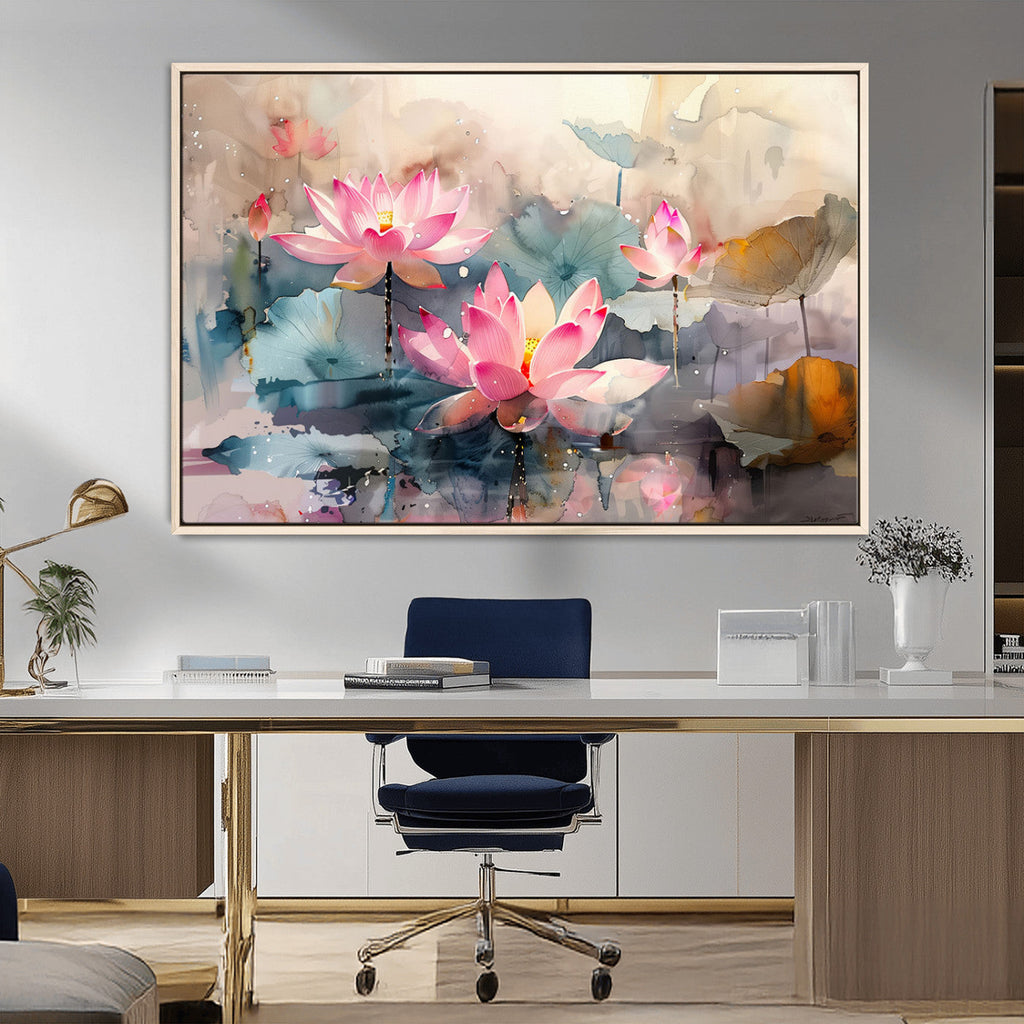 Lotus Flower Wall Art | 3 Panel Giclee Canvas Print of Pink Lotus Blossoms
