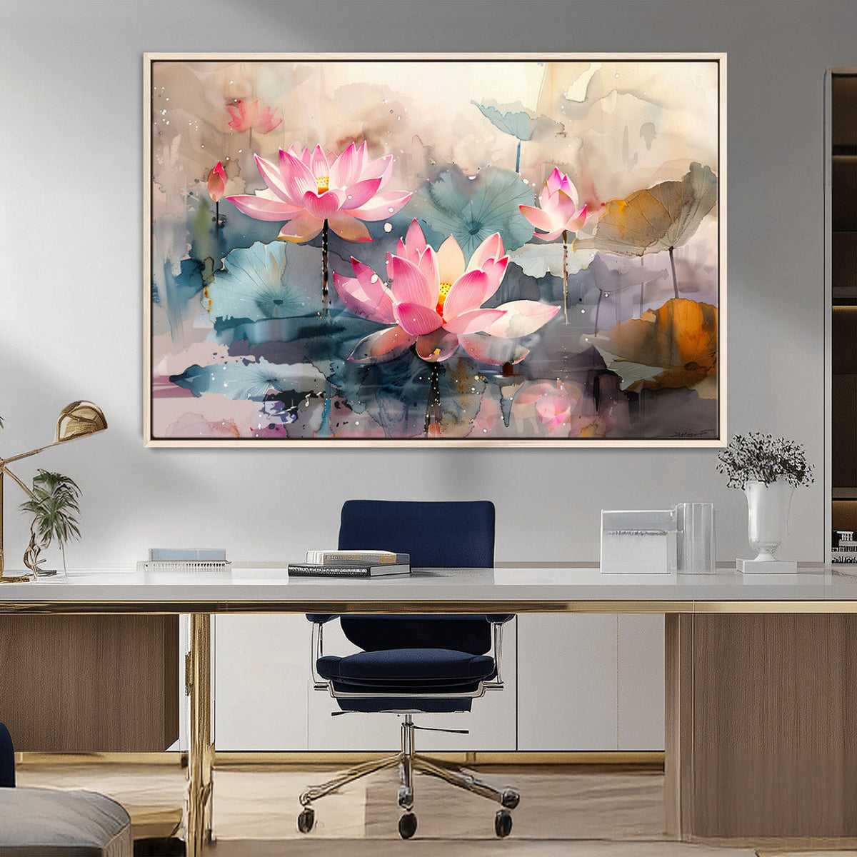 Lotus Flower Wall Art | 3 Panel Giclee Canvas Print of Pink Lotus Blossoms