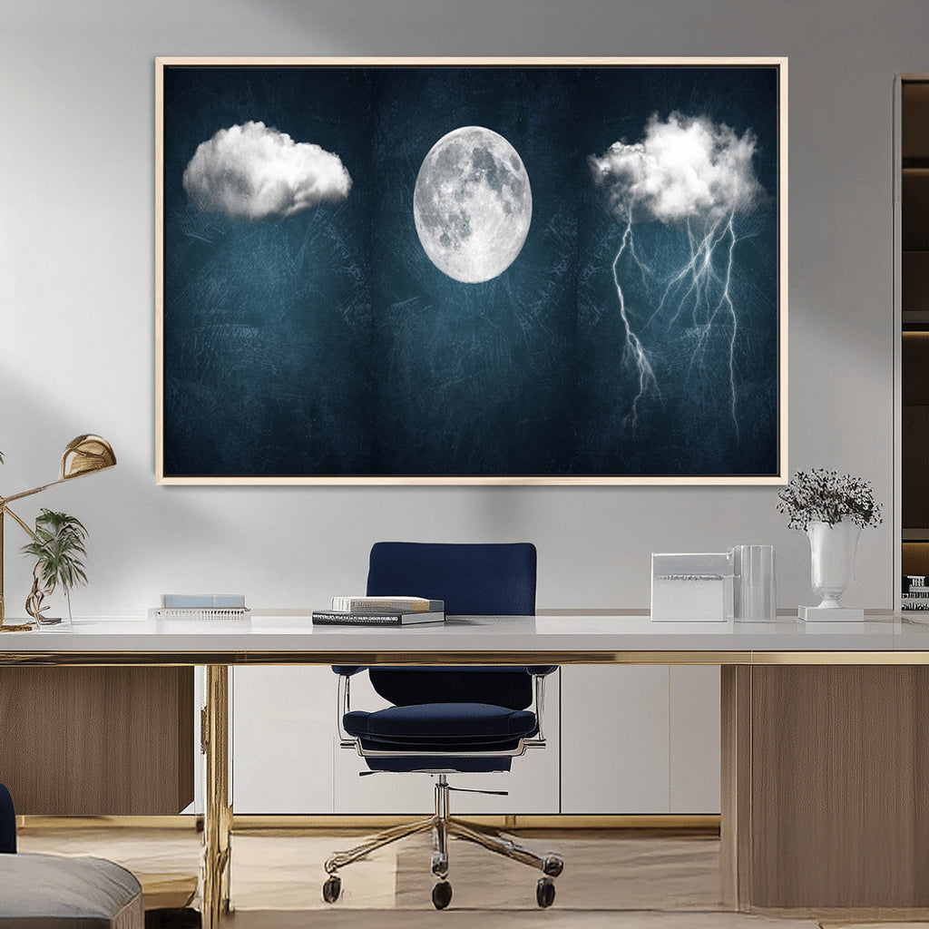 3 Piece Indigo Cloud Wall Art, Thunderstorm Moon Cloud Artwork